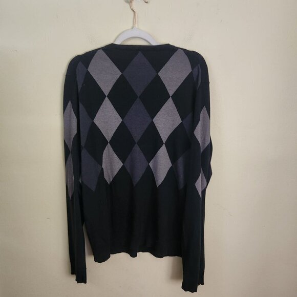 Inc International Concept Vintage Black Gray Argyle V Neck Sweater Size L - Picture 5 of 7